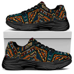 Boho Tribal Aztec Pattern Print Black Chunky Shoes