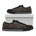 Boho Tribal Aztec Pattern Print Black Low Top Sneakers