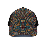 Boho Tribal Aztec Pattern Print Black Mesh Trucker Cap