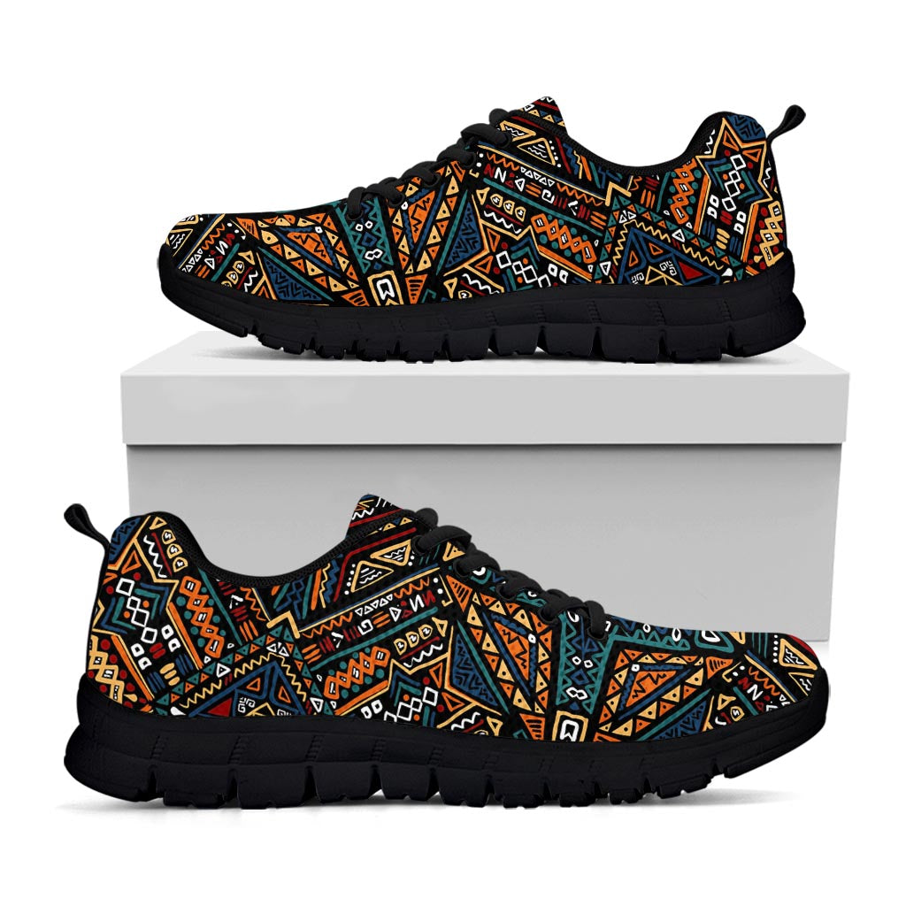 Boho Tribal Aztec Pattern Print Black Running Shoes