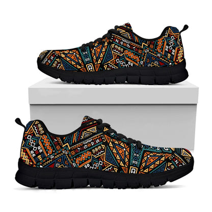 Boho Tribal Aztec Pattern Print Black Running Shoes