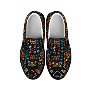 Boho Tribal Aztec Pattern Print Black Slip On Sneakers