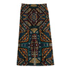 Boho Tribal Aztec Pattern Print Cotton Front Slit Maxi Skirt