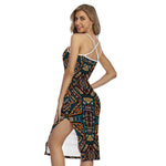 Boho Tribal Aztec Pattern Print Cross Back Cami Dress