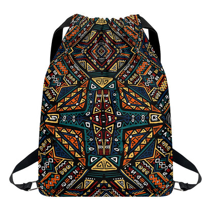 Boho Tribal Aztec Pattern Print Drawstring Backpack