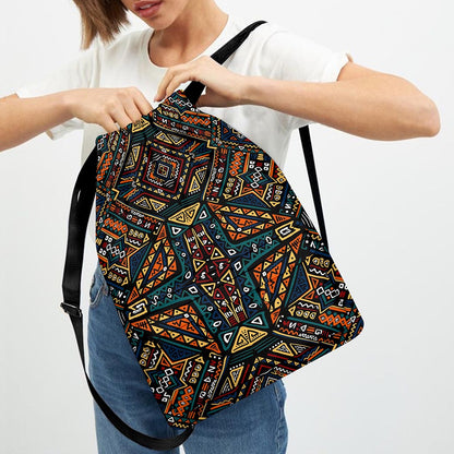 Boho Tribal Aztec Pattern Print Drawstring Backpack