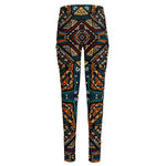 Boho Tribal Aztec Pattern Print High-Waisted Pocket Leggings