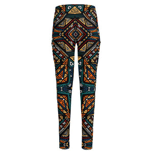 Boho Tribal Aztec Pattern Print High-Waisted Pocket Leggings