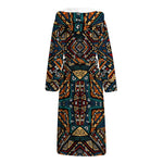 Boho Tribal Aztec Pattern Print Hooded Bathrobe