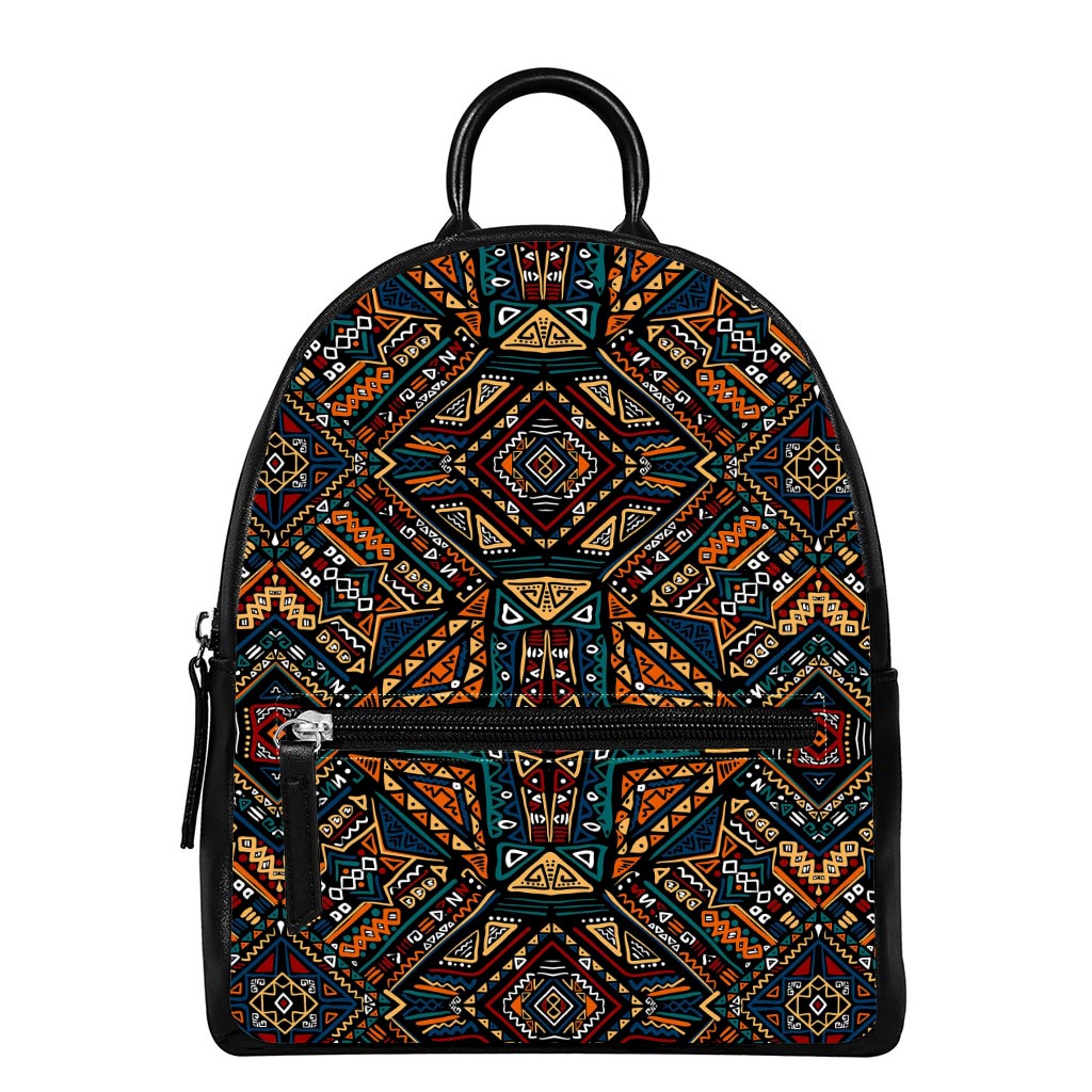 Boho Tribal Aztec Pattern Print Leather Backpack