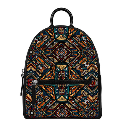 Boho Tribal Aztec Pattern Print Leather Backpack