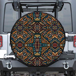 Boho Tribal Aztec Pattern Print Leather Spare Tire Cover