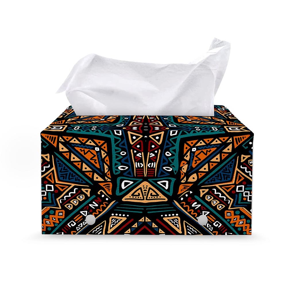 Boho Tribal Aztec Pattern Print Leather Tissue Box Cover