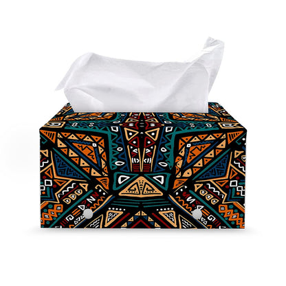 Boho Tribal Aztec Pattern Print Leather Tissue Box Cover