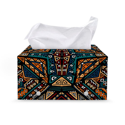 Boho Tribal Aztec Pattern Print Leather Tissue Box Cover