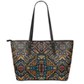 Boho Tribal Aztec Pattern Print Leather Tote Bag With Zipper
