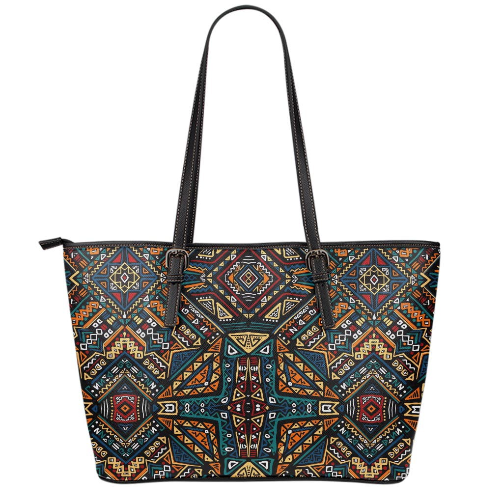 Boho Tribal Aztec Pattern Print Leather Tote Bag