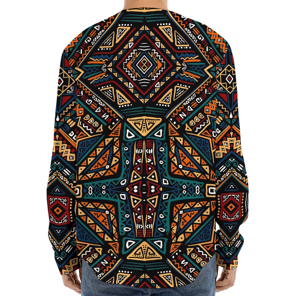 Boho Tribal Aztec Pattern Print Long Sleeve Baseball Jersey