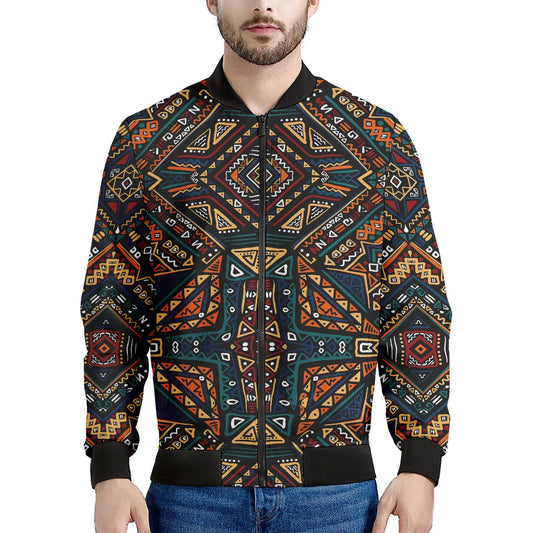 Boho Tribal Aztec Pattern Print Men's Bomber Jacket