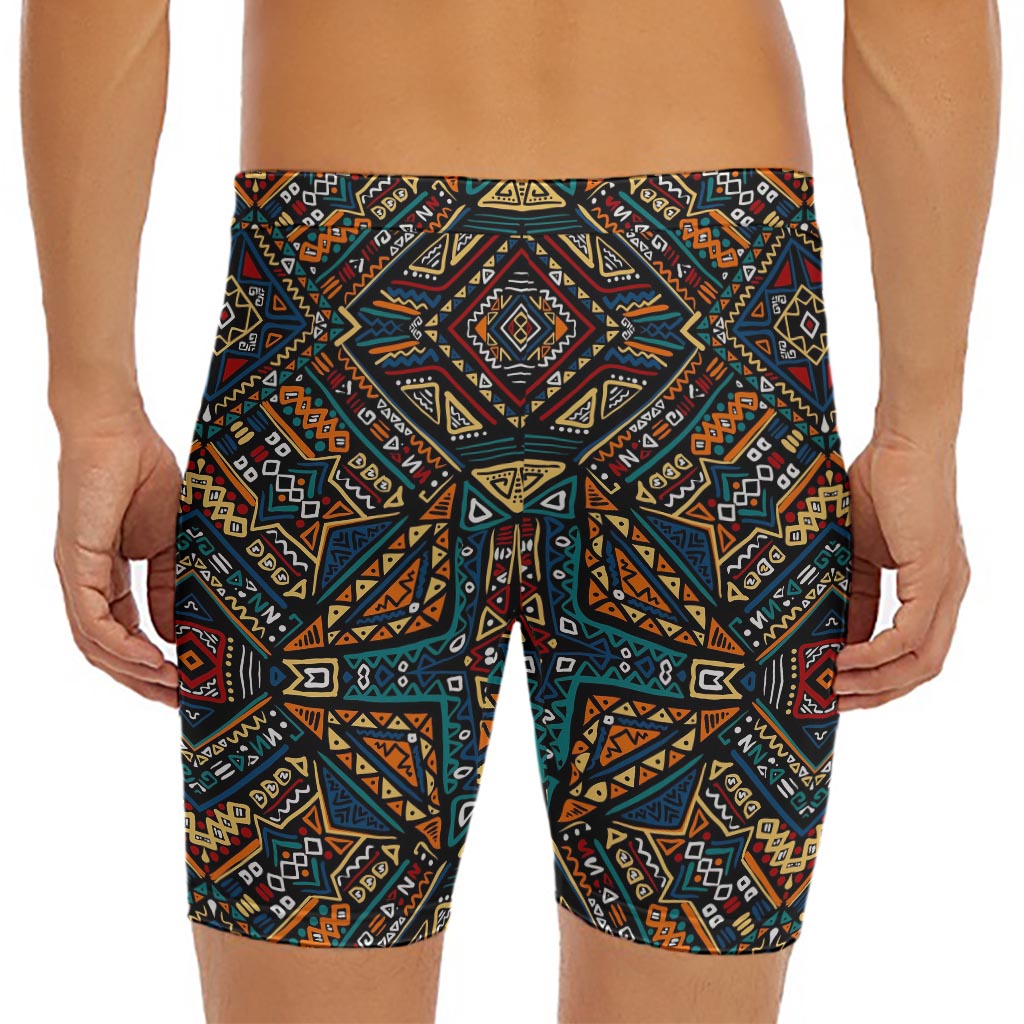 Boho Tribal Aztec Pattern Print Men's Long Boxer Briefs