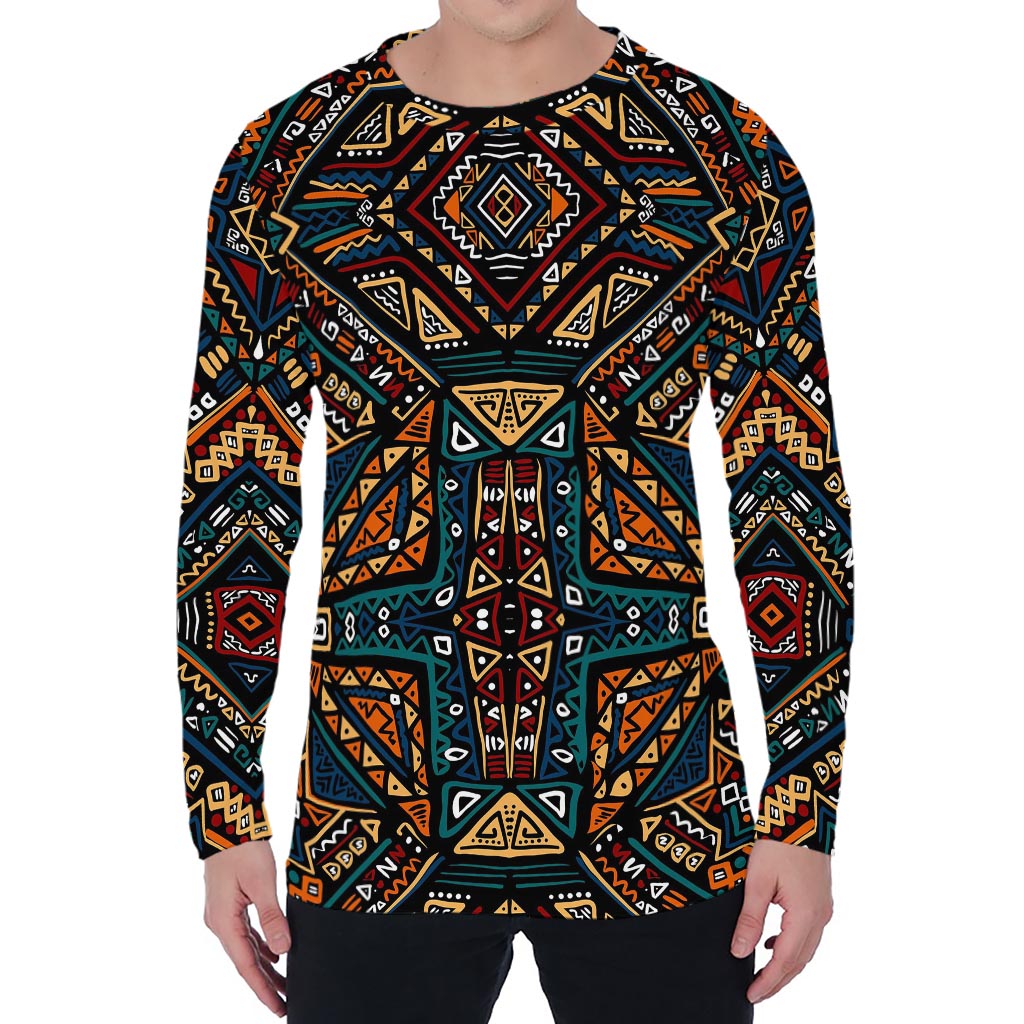 Boho Tribal Aztec Pattern Print Men's Long Sleeve T-Shirt