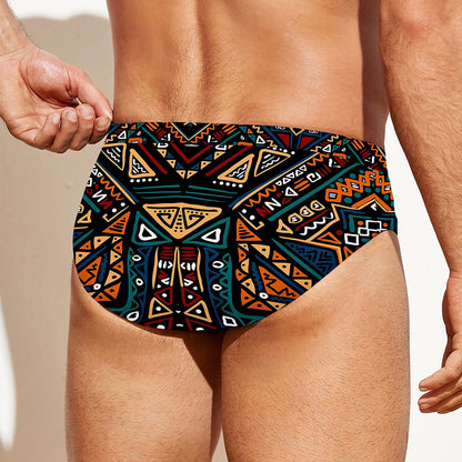 Boho Tribal Aztec Pattern Print Men's Swim Briefs
