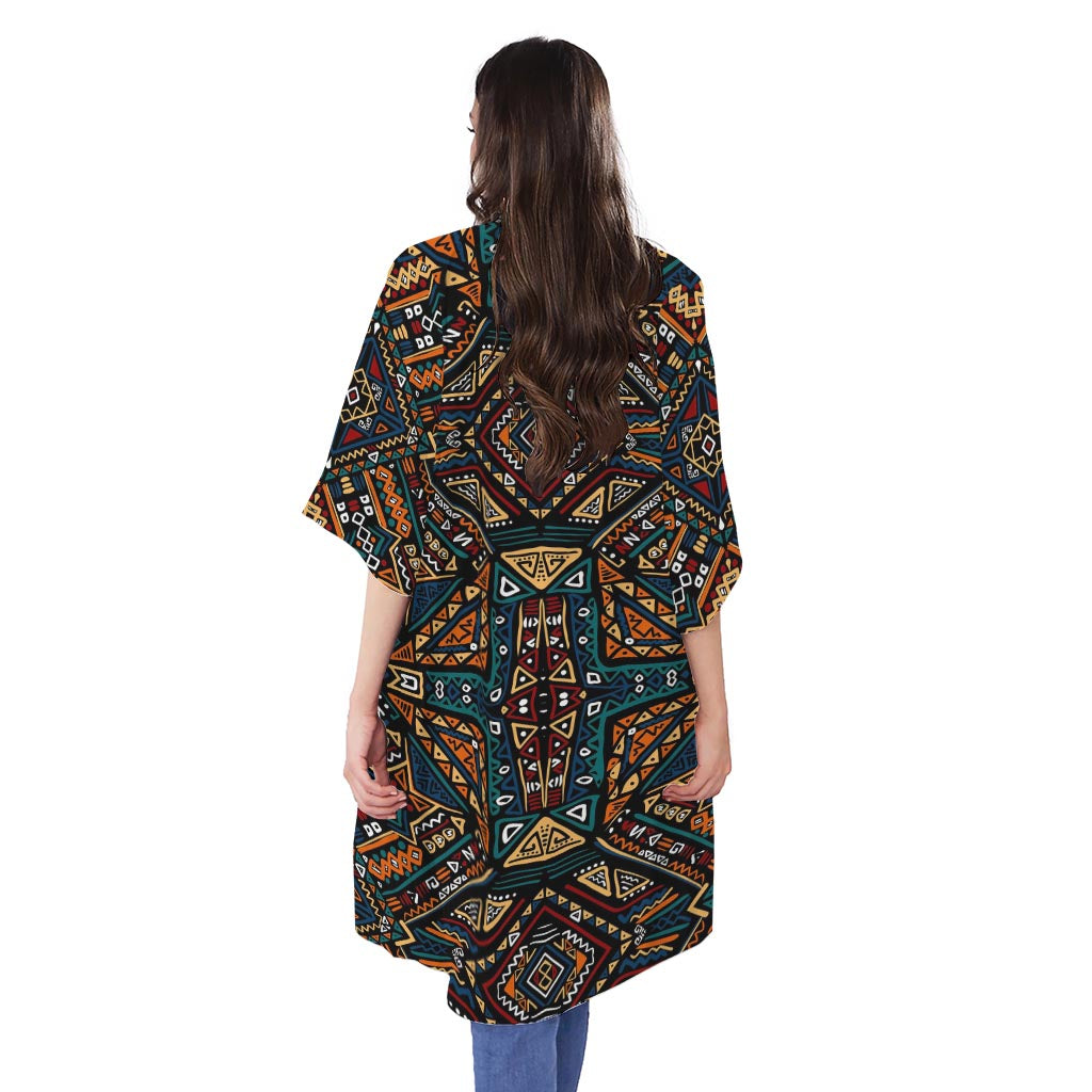 Boho Tribal Aztec Pattern Print Open Front Beach Cover Up