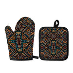 Boho Tribal Aztec Pattern Print Oven Mitt And Pot Holder Set