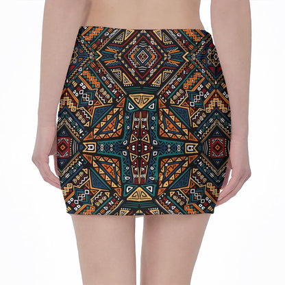 Boho Tribal Aztec Pattern Print Pencil Mini Skirt