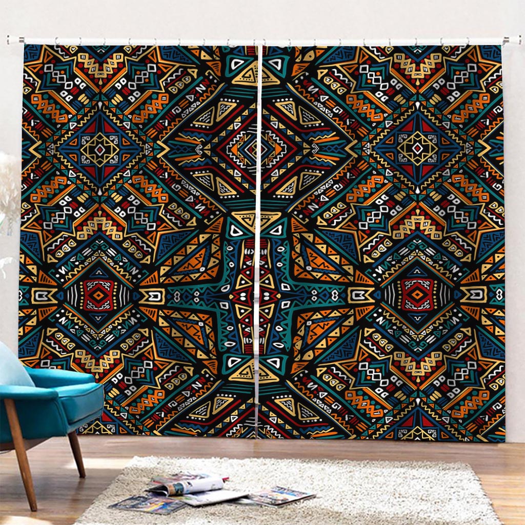 Boho Tribal Aztec Pattern Print Pencil Pleat Curtains