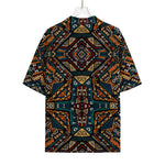 Boho Tribal Aztec Pattern Print Rayon Hawaiian Shirt