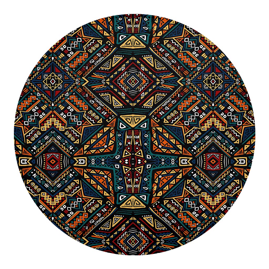 Boho Tribal Aztec Pattern Print Round Blanket