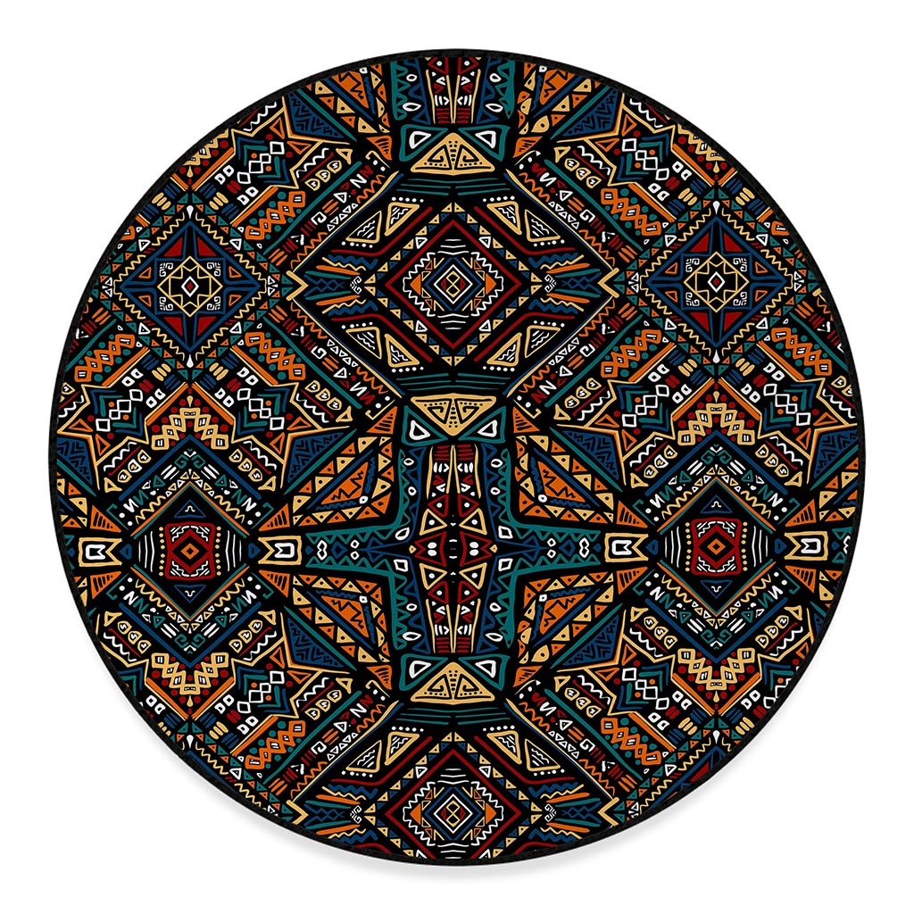 Boho Tribal Aztec Pattern Print Round Floor Mat