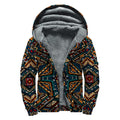 Boho Tribal Aztec Pattern Print Sherpa Lined Zip Up Hoodie