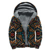 Boho Tribal Aztec Pattern Print Sherpa Lined Zip Up Hoodie