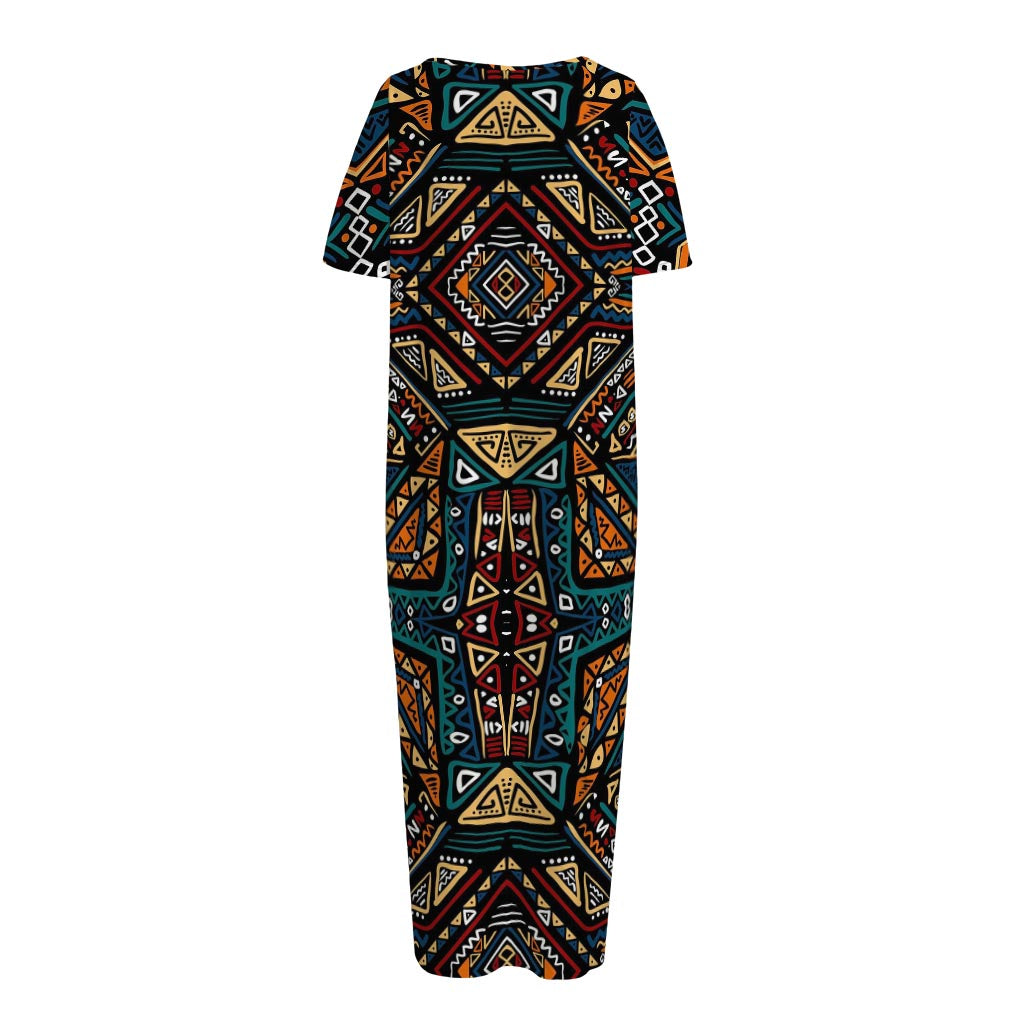 Boho Tribal Aztec Pattern Print Short Sleeve Long Nightdress