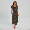 Boho Tribal Aztec Pattern Print Short Sleeve Maxi Dress