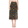 Boho Tribal Aztec Pattern Print Side Slit Midi Skirt