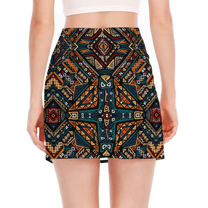 Boho Tribal Aztec Pattern Print Side Slit Mini Skirt