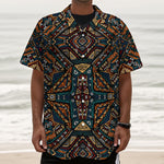 Boho Tribal Aztec Pattern Print Textured Short Sleeve Shirt