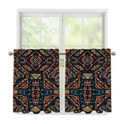 Boho Tribal Aztec Pattern Print Tier Curtains