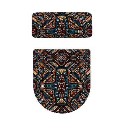 Boho Tribal Aztec Pattern Print Toilet Lid And Tank Cover Set