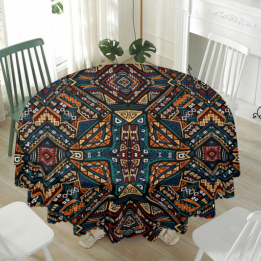 Boho Tribal Aztec Pattern Print Waterproof Round Tablecloth