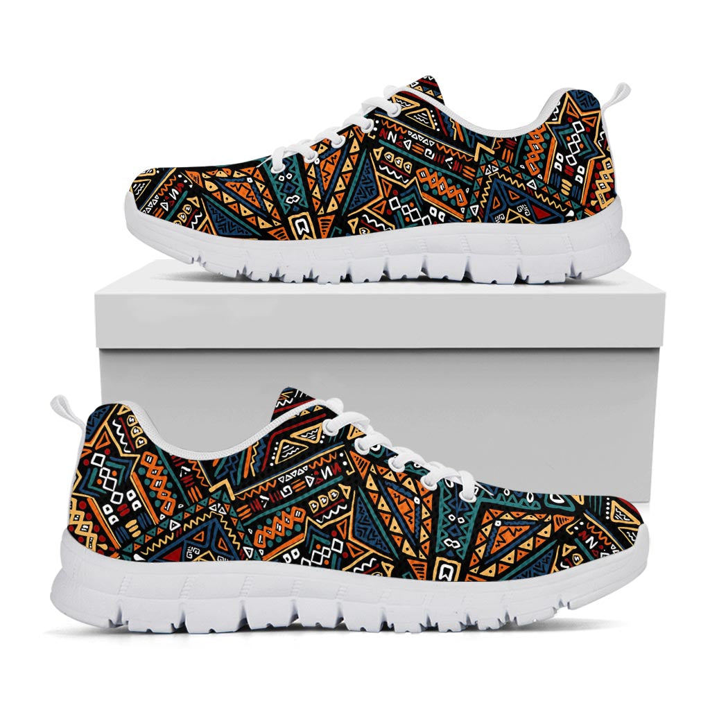 Boho Tribal Aztec Pattern Print White Running Shoes