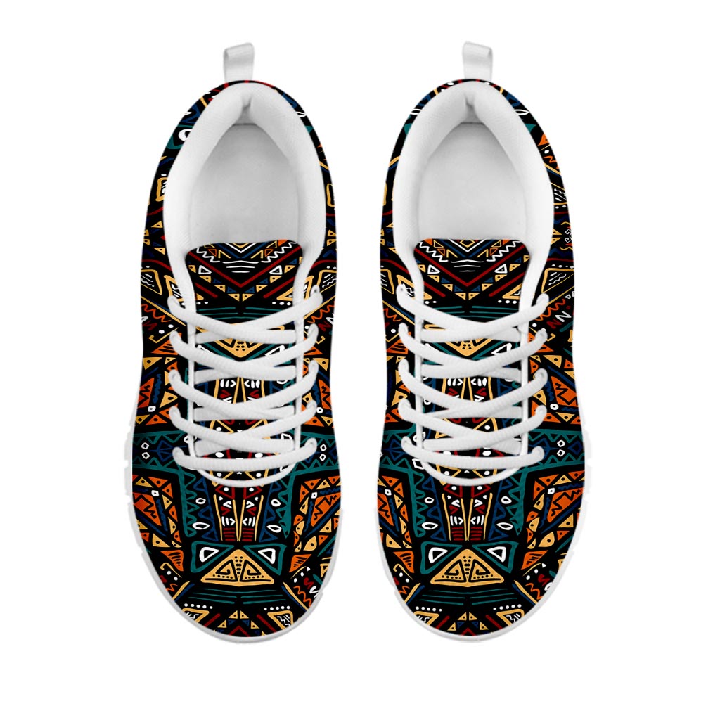 Boho Tribal Aztec Pattern Print White Running Shoes