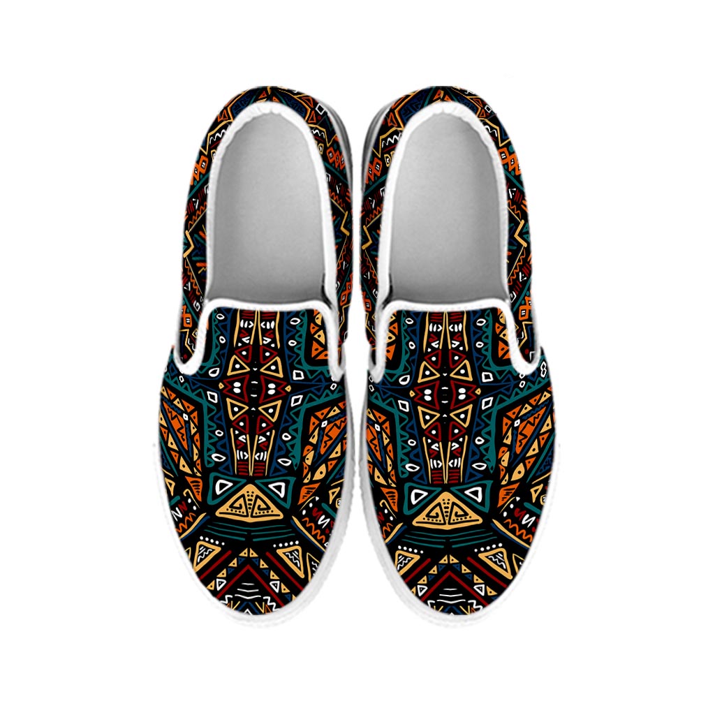 Boho Tribal Aztec Pattern Print White Slip On Sneakers