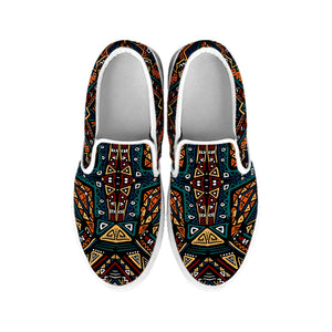 Boho Tribal Aztec Pattern Print White Slip On Sneakers
