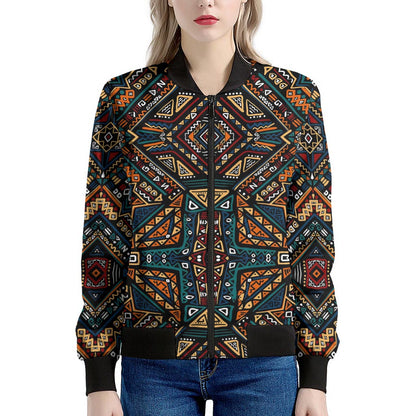 Boho Tribal Aztec Pattern Print Women's Bomber Jacket