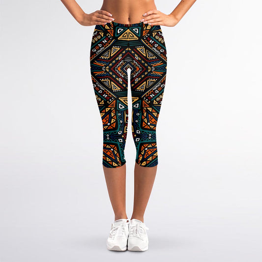 Boho Tribal Aztec Pattern Print Women's Capri Leggings