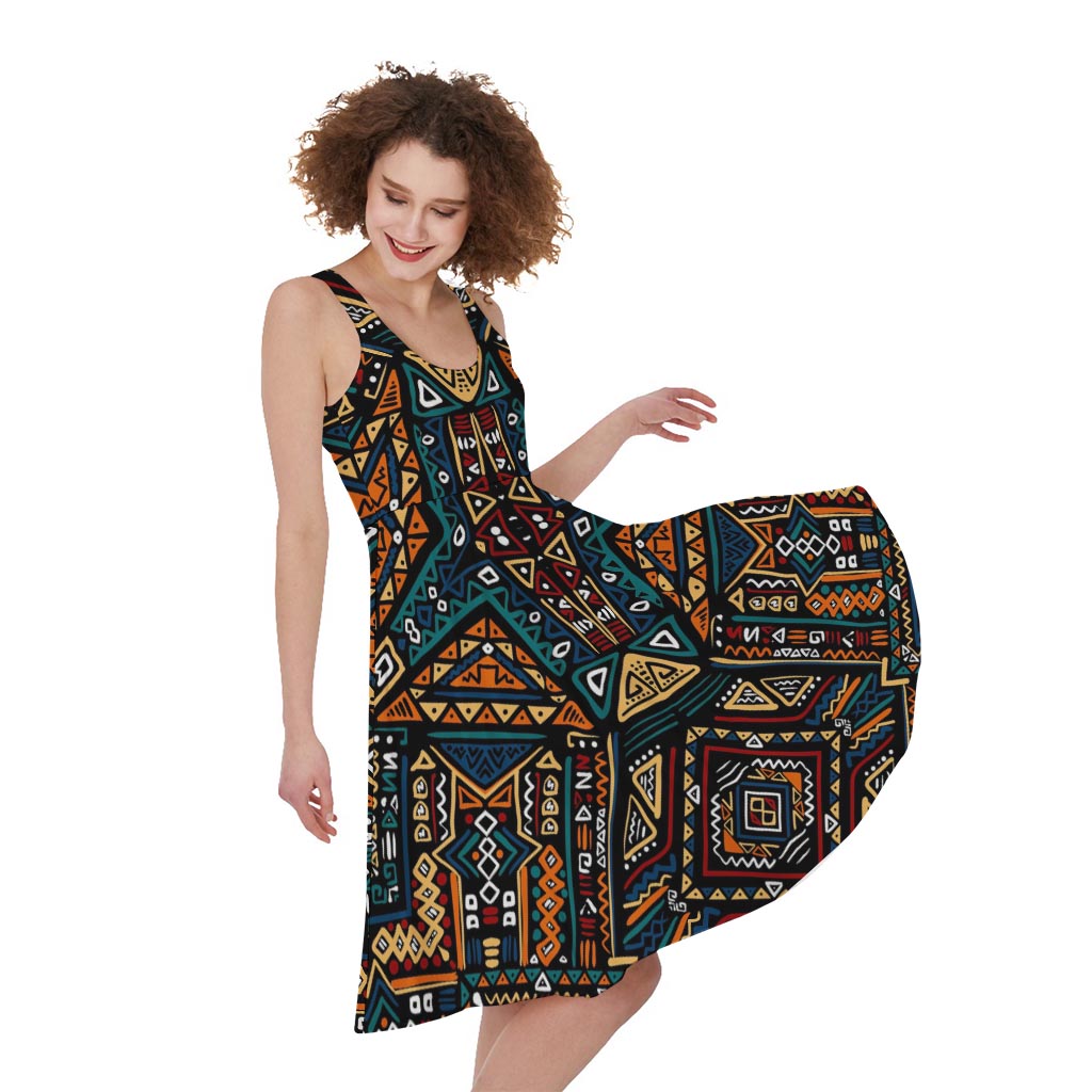 Boho Tribal Aztec Pattern Print Women's Sleeveless Dress